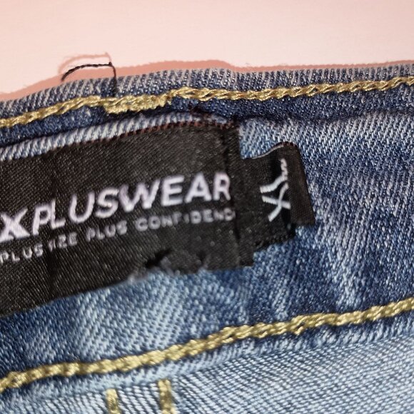 PlusWear Thrashed Women Glam Blue Jeans Flare Legs with Feathers Hippie  Size XL - Picture 4 of 12